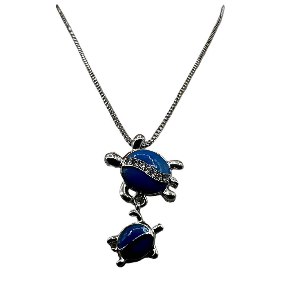 NEW Blue Enamel Crystal Inlay Turtle Design Pendant Necklace - Picture 5 of 10